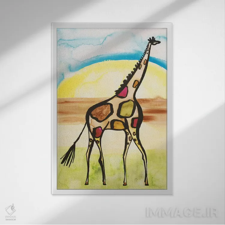 تابلو دکوراتیو زرافه اثر سارا فرانکلین - نمای قابدار سفید