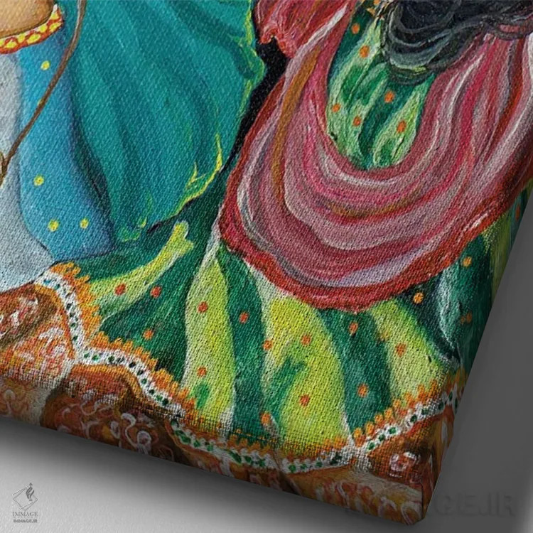 تابلو دکوراتیو ارادتمندان کریشنا اثر سانگیتا بانسال - نمای نزدیک بافت بوم