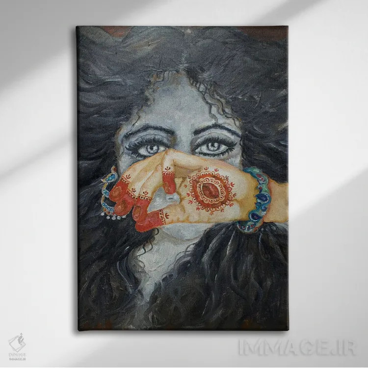 تابلو دکوراتیو خیرگی چشم ها اثر سانگیتا بانسال - نمای روبهرو روی دیوار