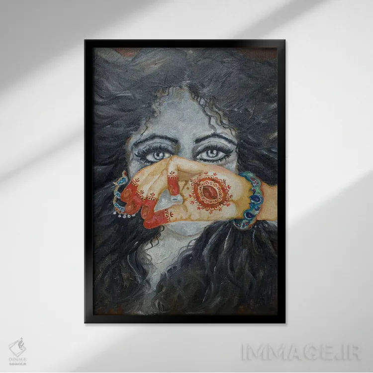 تابلو دکوراتیو خیرگی چشم ها اثر سانگیتا بانسال - نمای قابدار مشکی