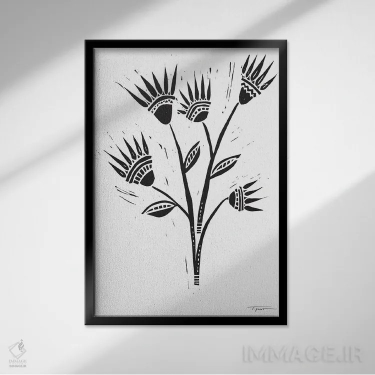 تابلو مینیمال گل انتزاعی اثر استیتمنت گودز - نمای قابدار مشکی