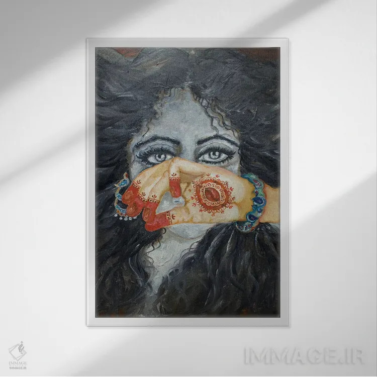 تابلو دکوراتیو خیرگی چشم ها اثر سانگیتا بانسال - نمای قابدار سفید