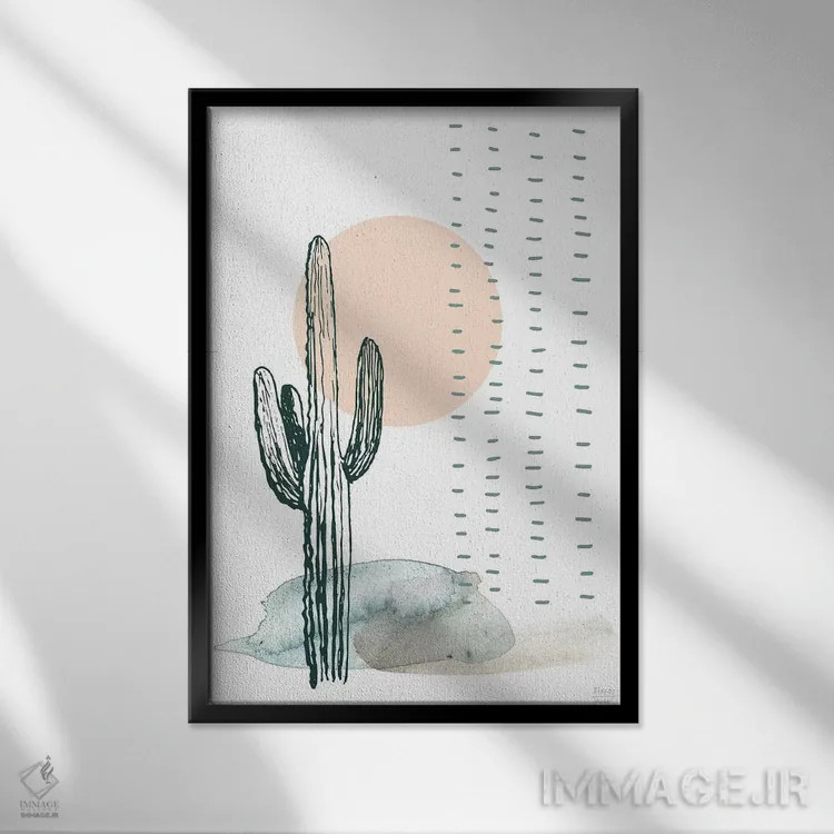 تابلو مینیمال کاکتوس بیابانی اثر استیتمنت گودز - نمای قابدار مشکی