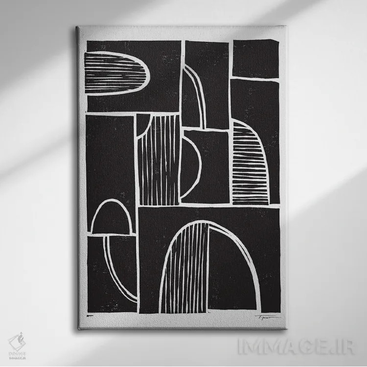 تابلو انتزاعی تکه دوزی شده شماره ۱ اثر استیتمنت گودز - نمای روبهرو روی دیوار