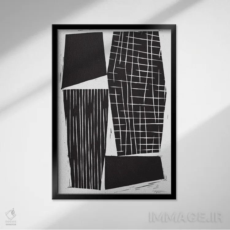 تابلو مینیمال چهار فرم هندسی مینیمال با طرح اثر استیتمنت گودز - نمای قابدار مشکی