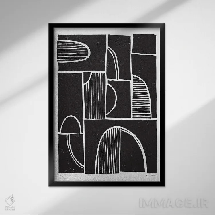 تابلو انتزاعی تکه دوزی شده شماره ۱ اثر استیتمنت گودز - نمای قابدار مشکی