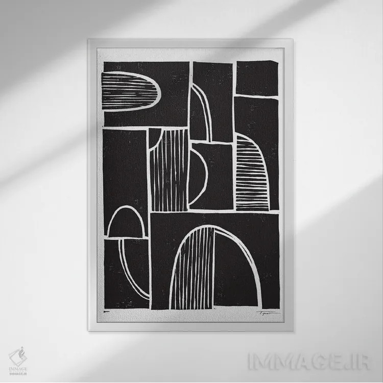 تابلو انتزاعی تکه دوزی شده شماره ۱ اثر استیتمنت گودز - نمای قابدار سفید