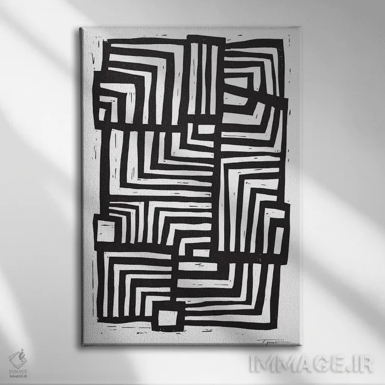 تابلو مینیمال خطوط در حرکت اثر استیتمنت گودز - نمای روبهرو روی دیوار