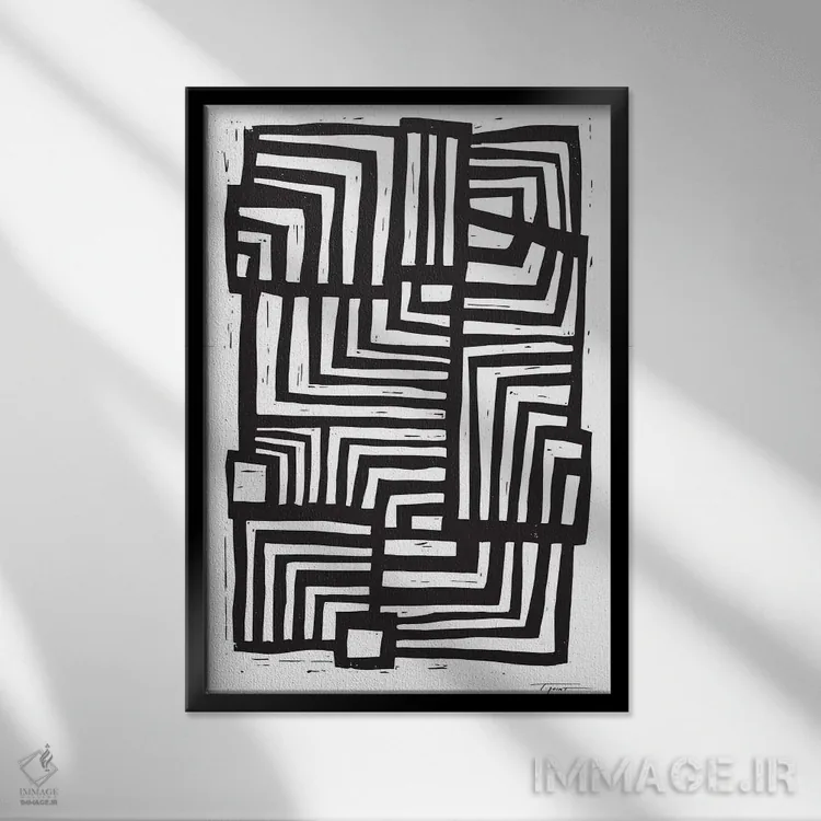 تابلو مینیمال خطوط در حرکت اثر استیتمنت گودز - نمای قابدار مشکی