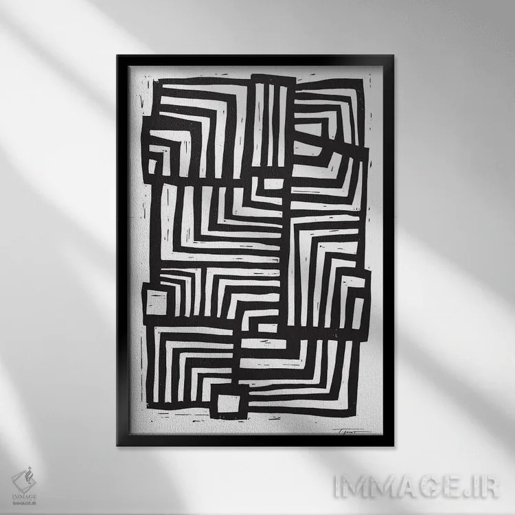 تابلو مینیمال خطوط در حرکت اثر استیتمنت گودز - نمای قابدار مشکی