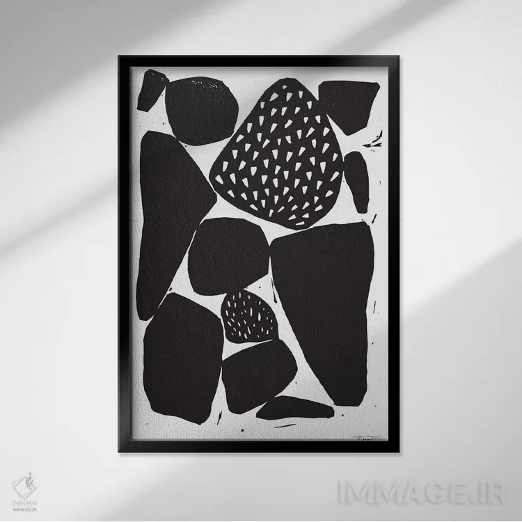 تابلو مینیمال اشکال ارگانیک با نقوش اثر استیتمنت گودز - نمای قابدار مشکی