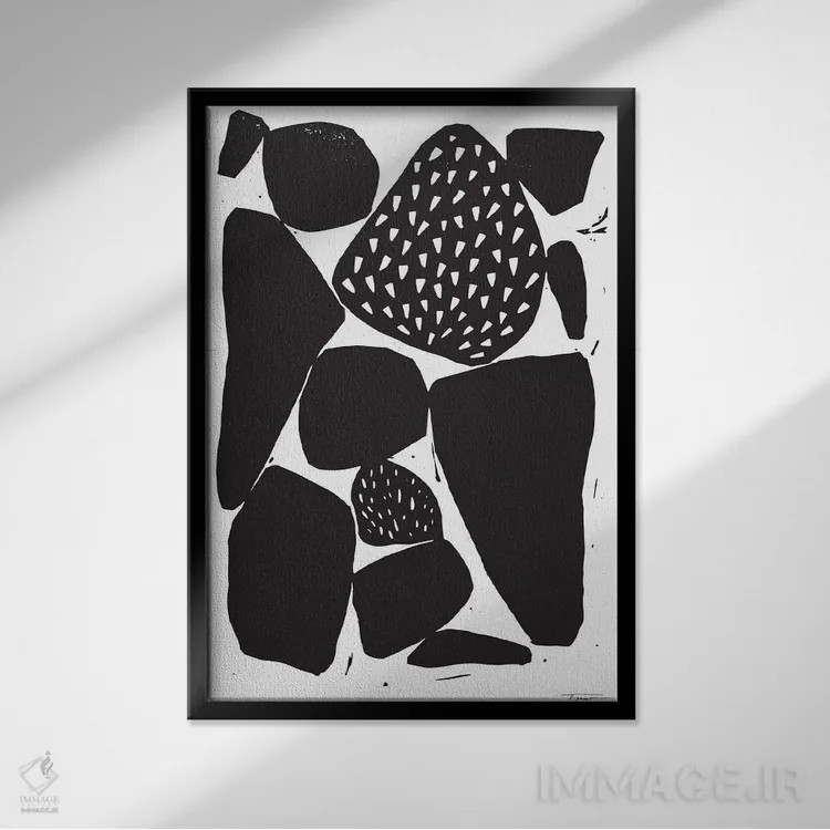 تابلو مینیمال اشکال ارگانیک با نقوش اثر استیتمنت گودز - نمای قابدار مشکی