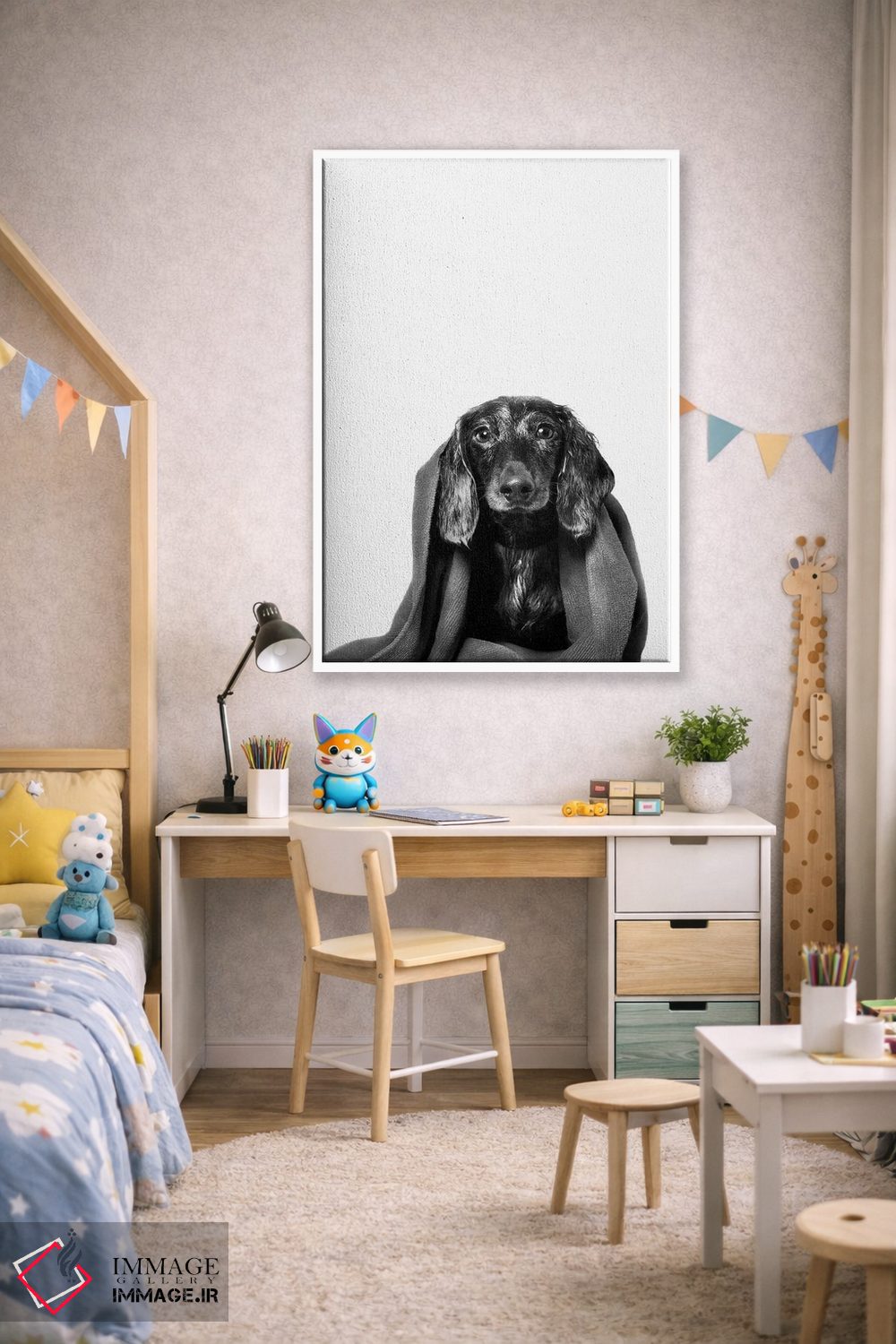 تابلو دکوراتیو Anthony With Towel, Black & White,سگ خیس، آنتونی با حوله، سی… اثر سوفی گامان - D1W