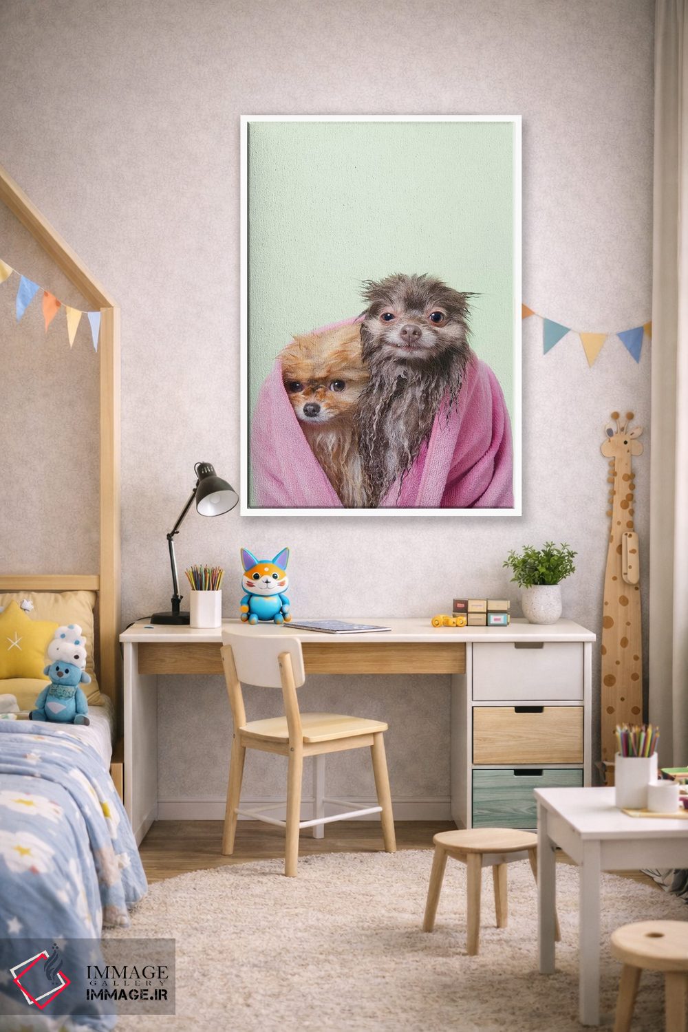 تابلو دکوراتیو Chelsea And Pancake,سگ های خیس، چلسی و پنکیک اثر سوفی گامان - D1W