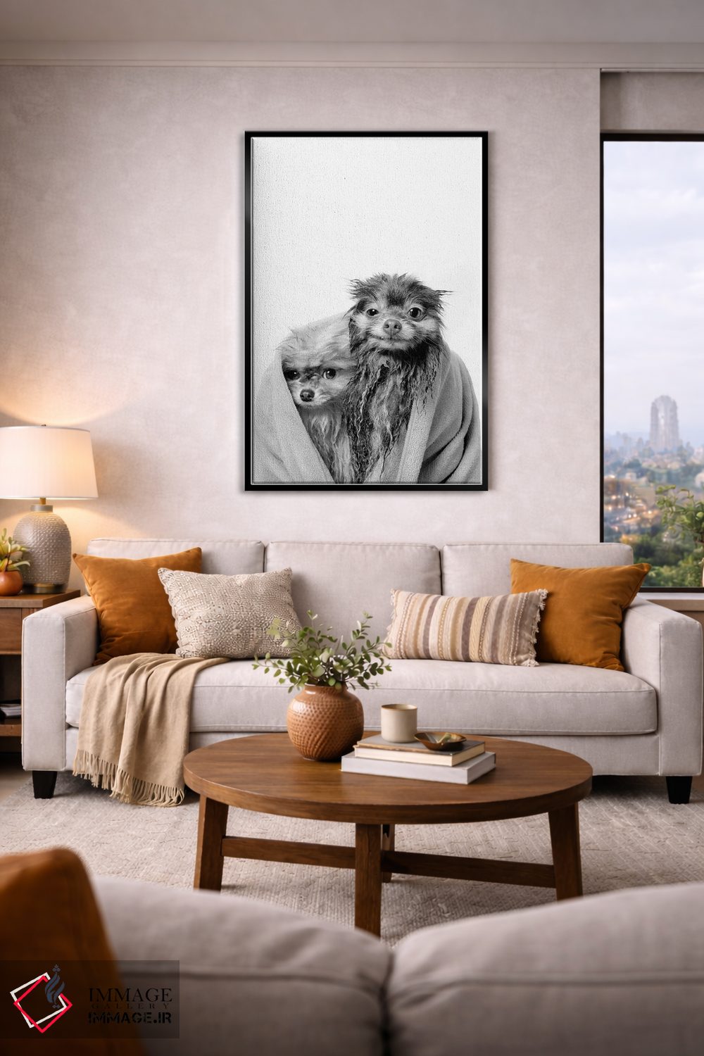 تابلو دکوراتیو Chelsea And Pancake, Black & White,سگ های خیس، چلسی و پنکیک اثر سوفی گامان - D3B