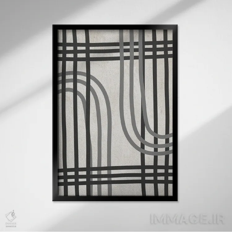 تابلو مینیمال اشکال نخ مانند اثر استودیو گرافیک SD - نمای قابدار مشکی