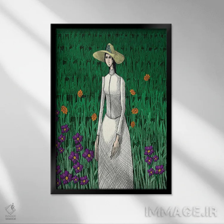 تابلو دکوراتیو ادای احترام به "دختر سفیدپوش" اثر ون گوگ - نمای قابدار مشکی