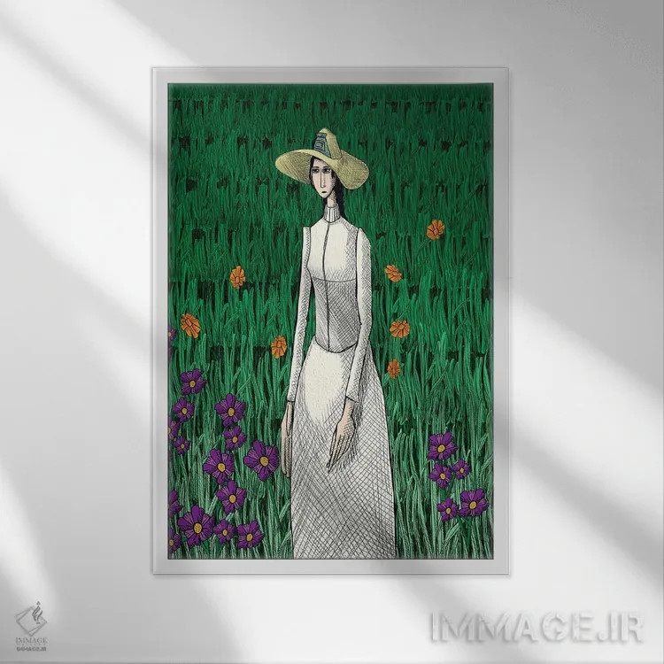 تابلو دکوراتیو ادای احترام به "دختر سفیدپوش" اثر ون گوگ - نمای قابدار سفید