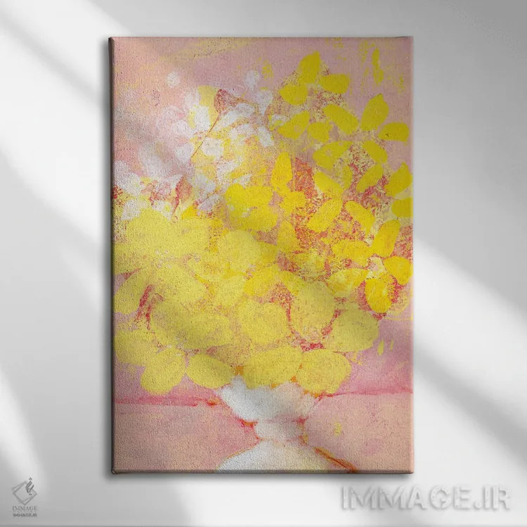 تابلو انتزاعی گل زرد انتزاعی اثر ژانیا شاریپژانوا - نمای روبهرو روی دیوار