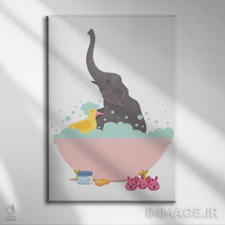تابلو دکوراتیو فیل در وان حمام اثر ژانیا شاریپژانوا - نمای روبهرو روی دیوار