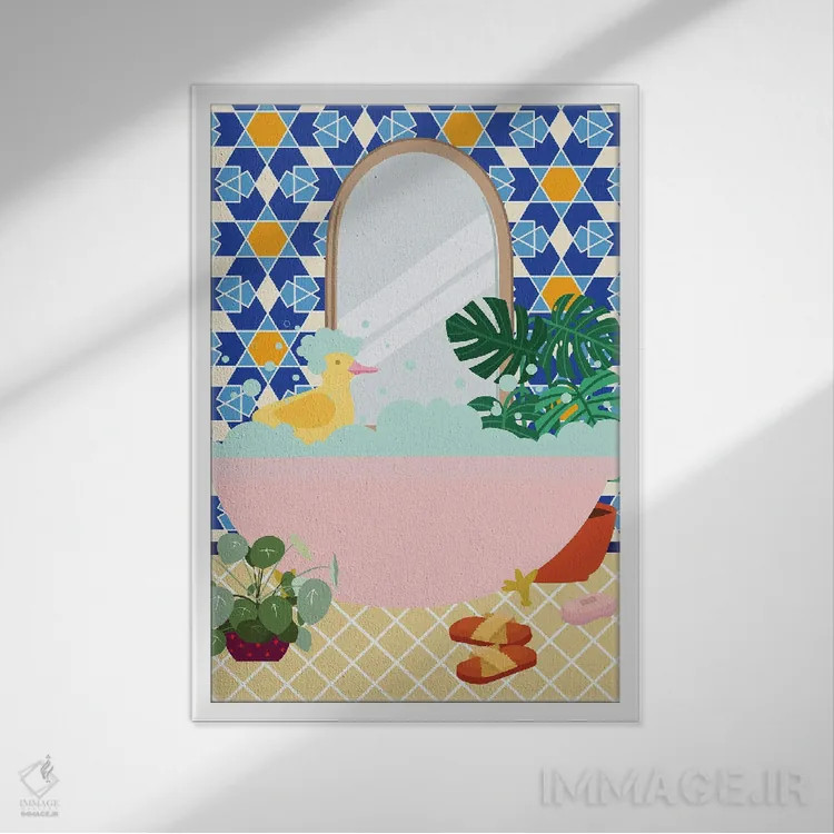 تابلو دکوراتیو حمام مراکشی اثر ژانیا شاریپژانوا - نمای قابدار سفید