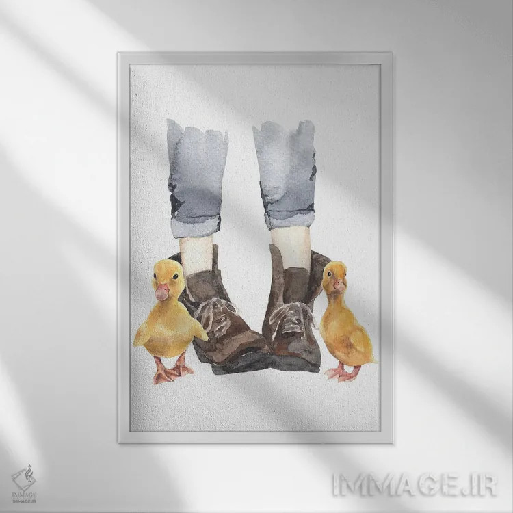 تابلو دکوراتیو جوجه اردک اثر ژانیا شاریپژانوا - نمای قابدار سفید