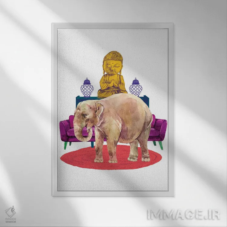 تابلو دکوراتیو فیل در اتاق اثر ژانیا شاریپژانوا - نمای قابدار سفید