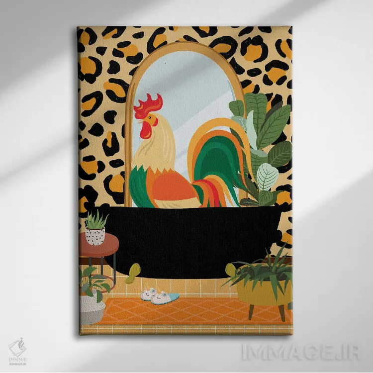 تابلو مدرن خروس با دکور حمام چیتا اثر ژانیا شاریپژانوا - نمای روبهرو روی دیوار