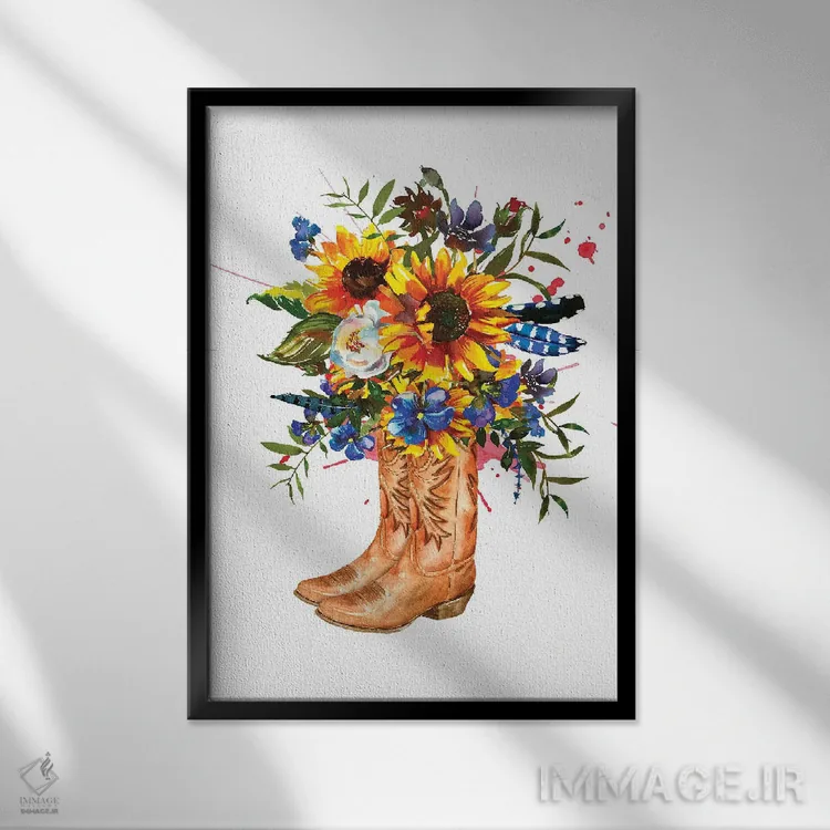 تابلو دکوراتیو چکمه های غربی اثر ژانیا شاریپژانوا - نمای قابدار مشکی