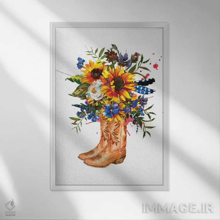 تابلو دکوراتیو چکمه های غربی اثر ژانیا شاریپژانوا - نمای قابدار سفید