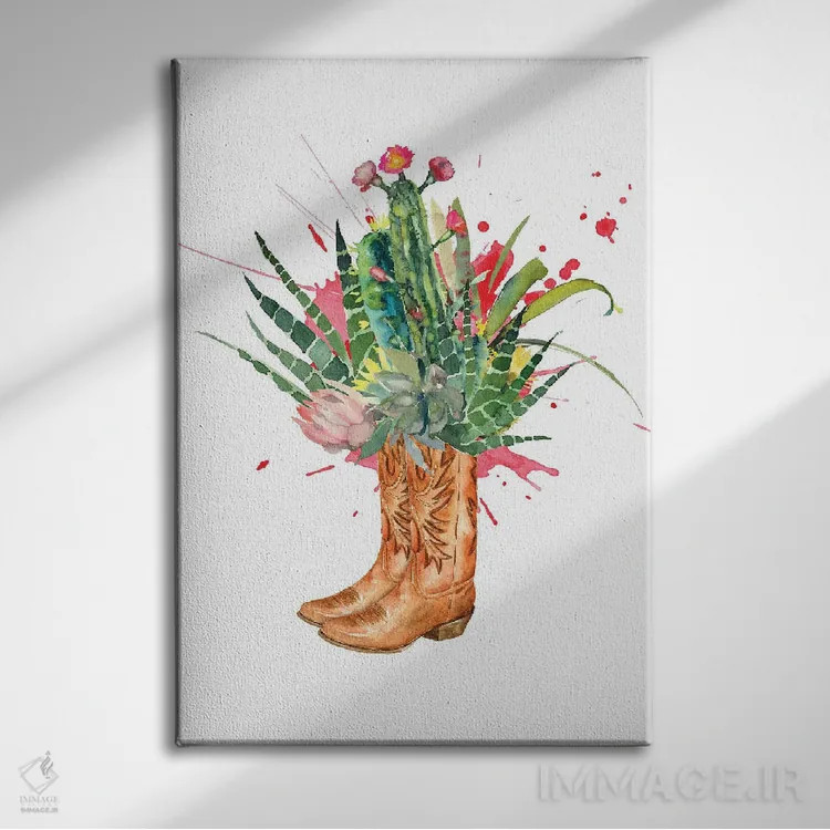 تابلو دکوراتیو چکمه های کاکتوسی غربی اثر ژانیا شاریپژانوا - نمای روبهرو روی دیوار