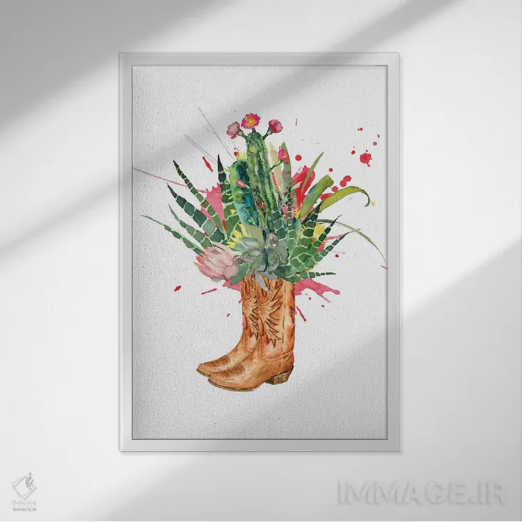 تابلو دکوراتیو چکمه های کاکتوسی غربی اثر ژانیا شاریپژانوا - نمای قابدار سفید