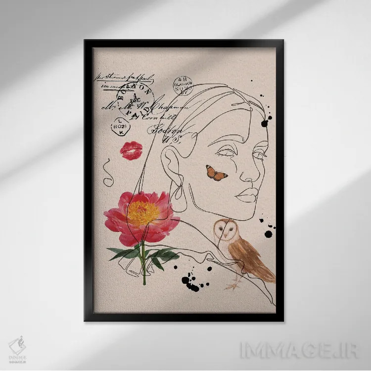 تابلو مینیمال کلاژ اثر ژانیا شاریپژانوا - نمای قابدار مشکی