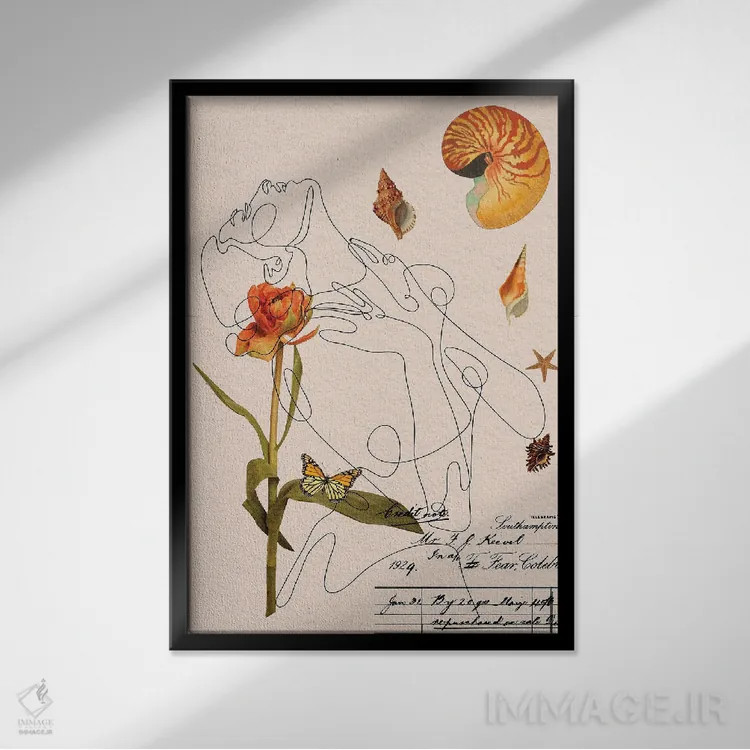 تابلو مینیمال کلاژ نقاشی خطی اثر ژانیا شاریپژانوا - نمای قابدار مشکی