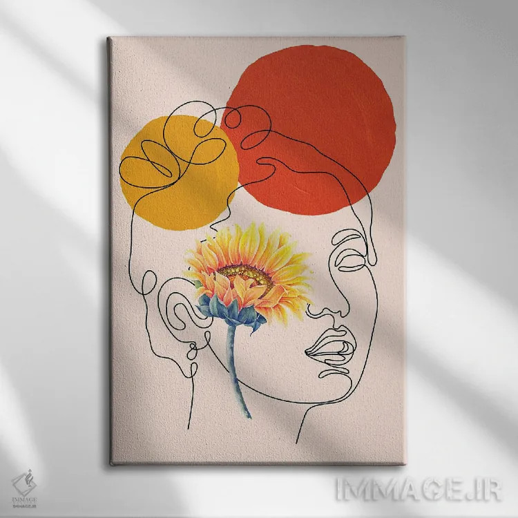 تابلو مینیمال پرتره زنانه انتزاعی به سبک بوهو اثر ژانیا شاریپژانوا - نمای روبهرو روی دیوار