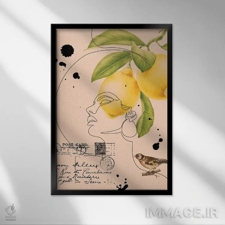 تابلو مینیمال کلاژ پرتره زنانه انتزاعی اثر ژانیا شاریپژانوا - نمای قابدار مشکی