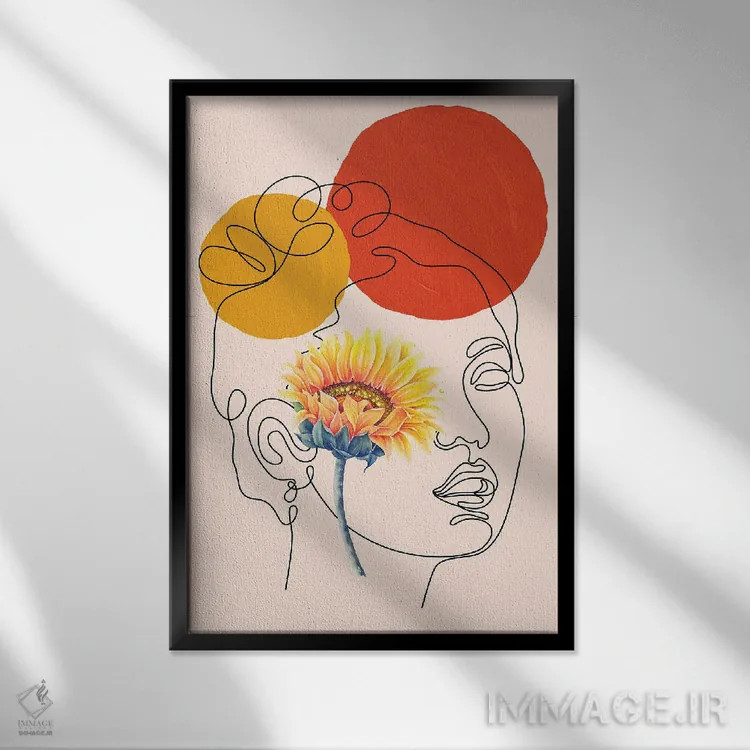 تابلو مینیمال پرتره زنانه انتزاعی به سبک بوهو اثر ژانیا شاریپژانوا - نمای قابدار مشکی