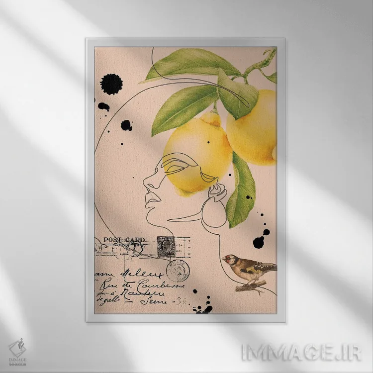 تابلو مینیمال کلاژ پرتره زنانه انتزاعی اثر ژانیا شاریپژانوا - نمای قابدار سفید