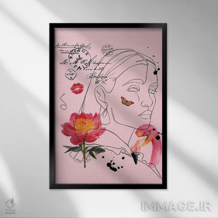 تابلو مینیمال پرتره زنانه بوهو اثر ژانیا شاریپژانوا - نمای قابدار مشکی
