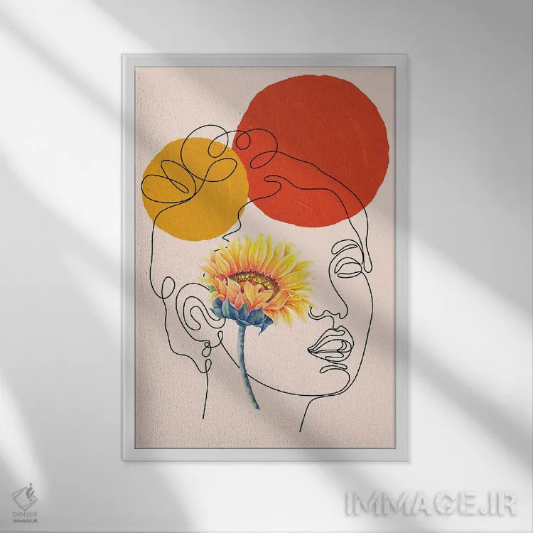 تابلو مینیمال پرتره زنانه انتزاعی به سبک بوهو اثر ژانیا شاریپژانوا - نمای قابدار سفید