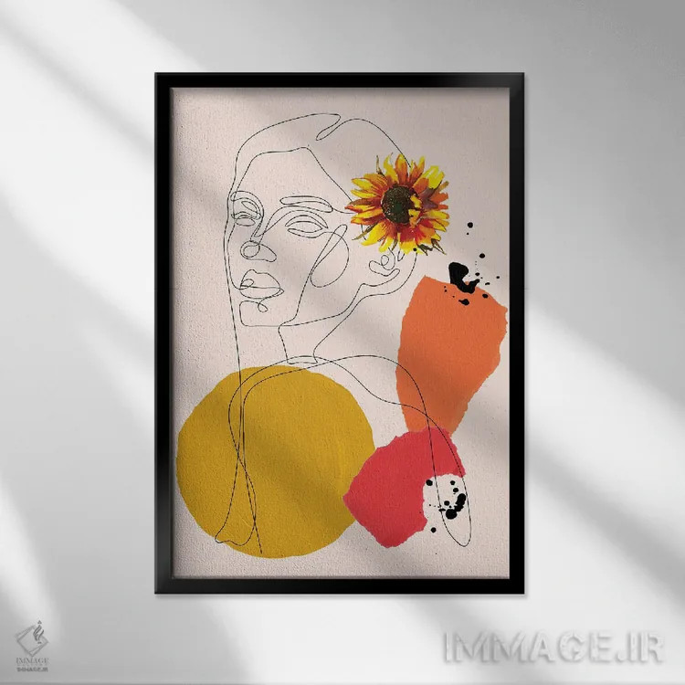 تابلو مینیمال پرتره زنانه به صورت کلاژ اثر ژانیا شاریپژانوا - نمای قابدار مشکی