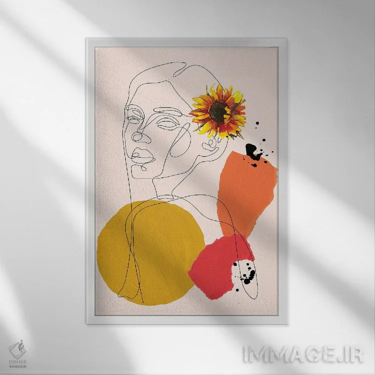 تابلو مینیمال پرتره زنانه به صورت کلاژ اثر ژانیا شاریپژانوا - نمای قابدار سفید