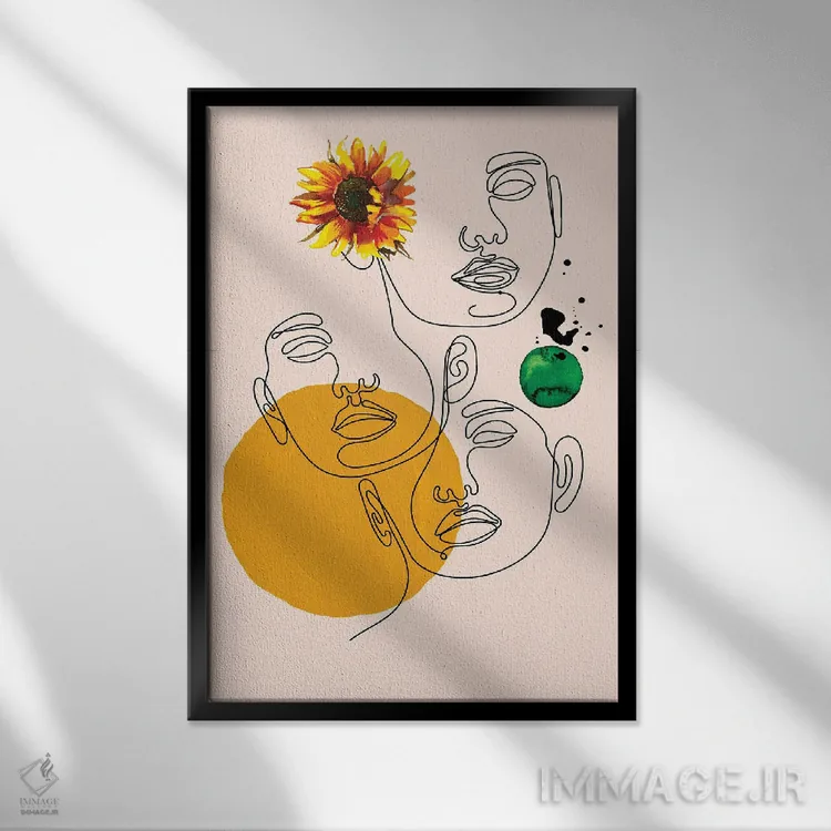 تابلو مینیمال چهره های انتزاعی اثر ژانیا شاریپژانوا - نمای قابدار مشکی