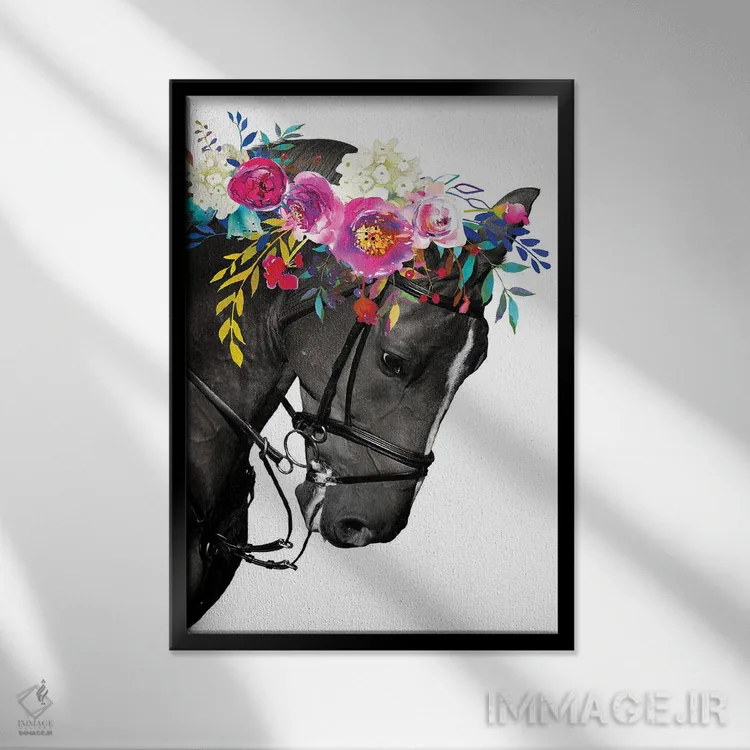 تابلوی سر اسب اثر ژانیا شاریپژانوا - نمای قابدار مشکی