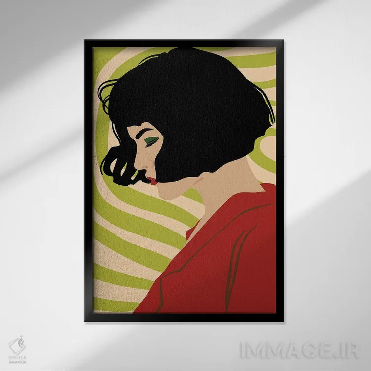تابلو دکوراتیو پرتره دختر بوهو سبز اثر ژانیا شاریپژانوا - نمای قابدار مشکی