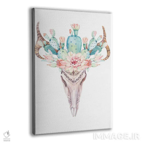 تابلو دکوراتیو چاپ جمجمه گاو با کاکتوس ها اثر ژانیا شاریپژانوا - نمای پرسپکتیو محصول