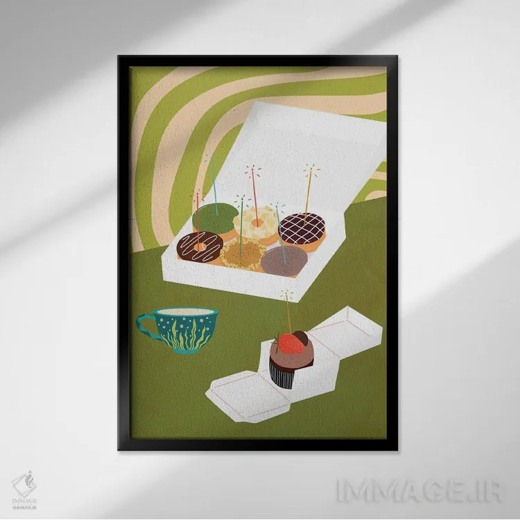تابلو دکوراتیو گزیده ای از دونات ها اثر ژانیا شاریپژانوا - نمای قابدار مشکی
