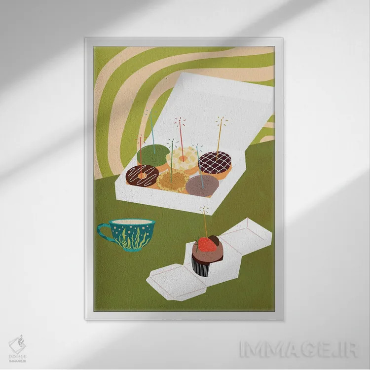 تابلو دکوراتیو گزیده ای از دونات ها اثر ژانیا شاریپژانوا - نمای قابدار سفید