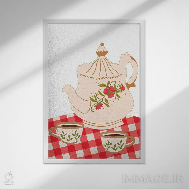 تابلو دکوراتیو چای ساعت پنج اثر ژانیا شاریپژانوا - نمای قابدار سفید