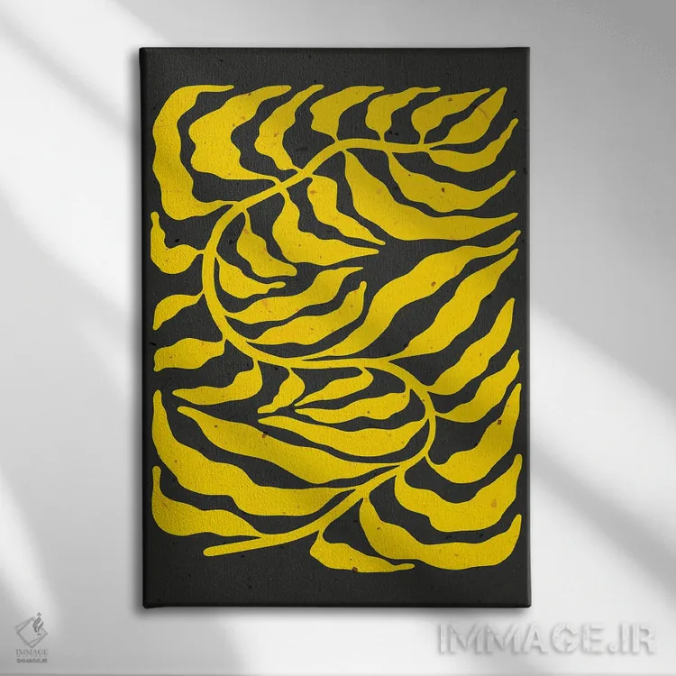 تابلو مینیمال برگ زرد اثر ژانیا شاریپژانوا - نمای روبهرو روی دیوار
